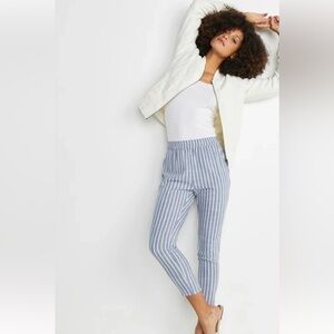 Marine Layer Allison Striped Cropped Pants Blue White Tencel Pull On Ankle M